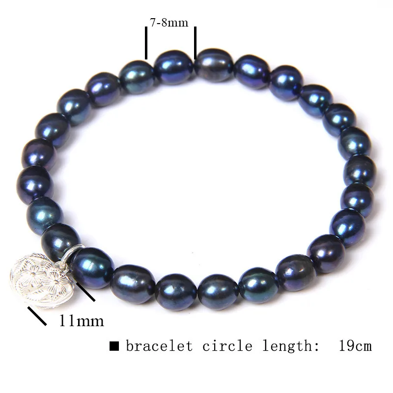 Пресноводные натуральные жемчужины черный овальный жемчуг браслеты 925 Φ для