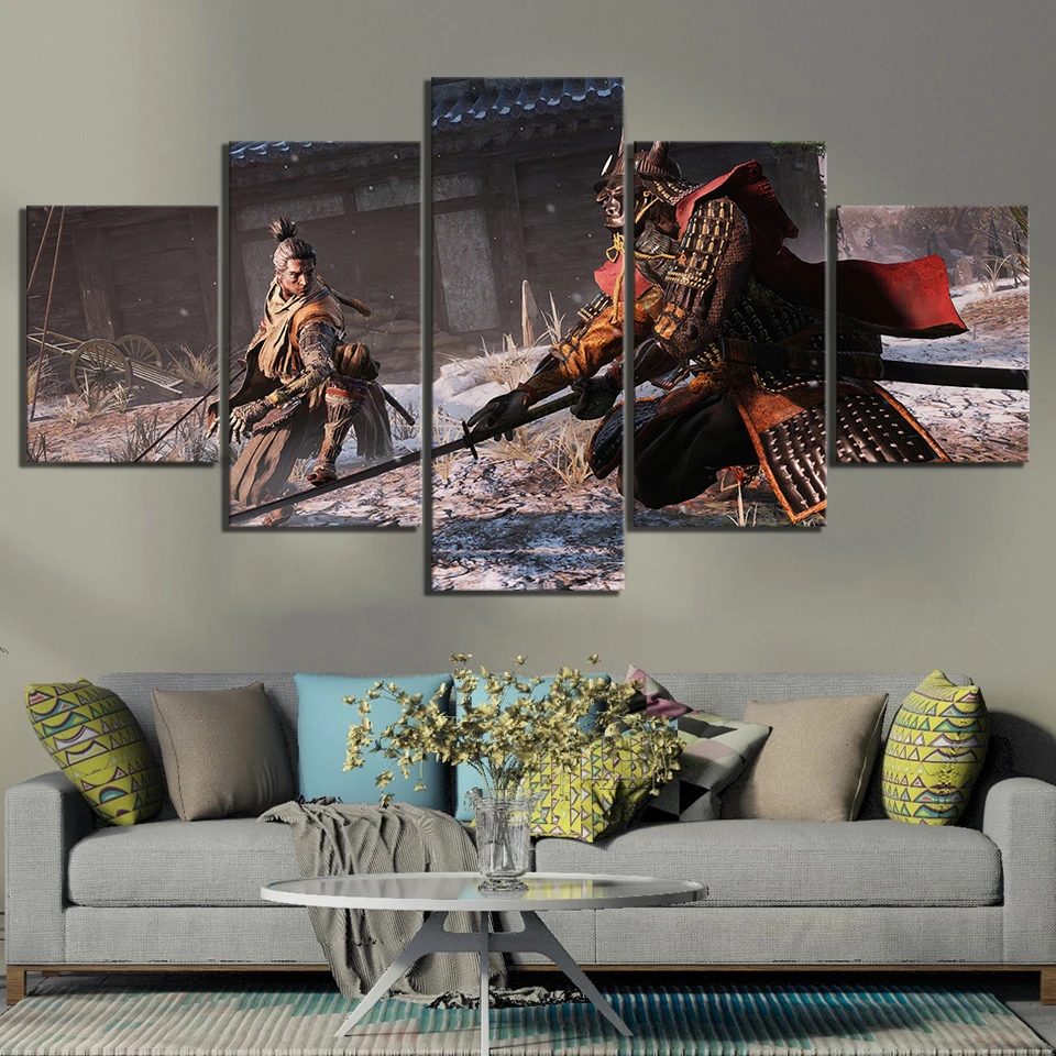 No Framed 5 Panel Sekiro Shadows Die Twice Samurai Game Wall Art Canvas Posters Pictures Paintings Home Decor for Living Room |