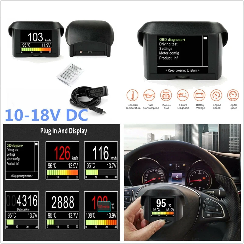 

Автомобильный проекционный дисплей OBD OBD2, умный цифровой бортовой компьютер с ЖК-дисплеем, код неисправности, многофункциональный измерите...