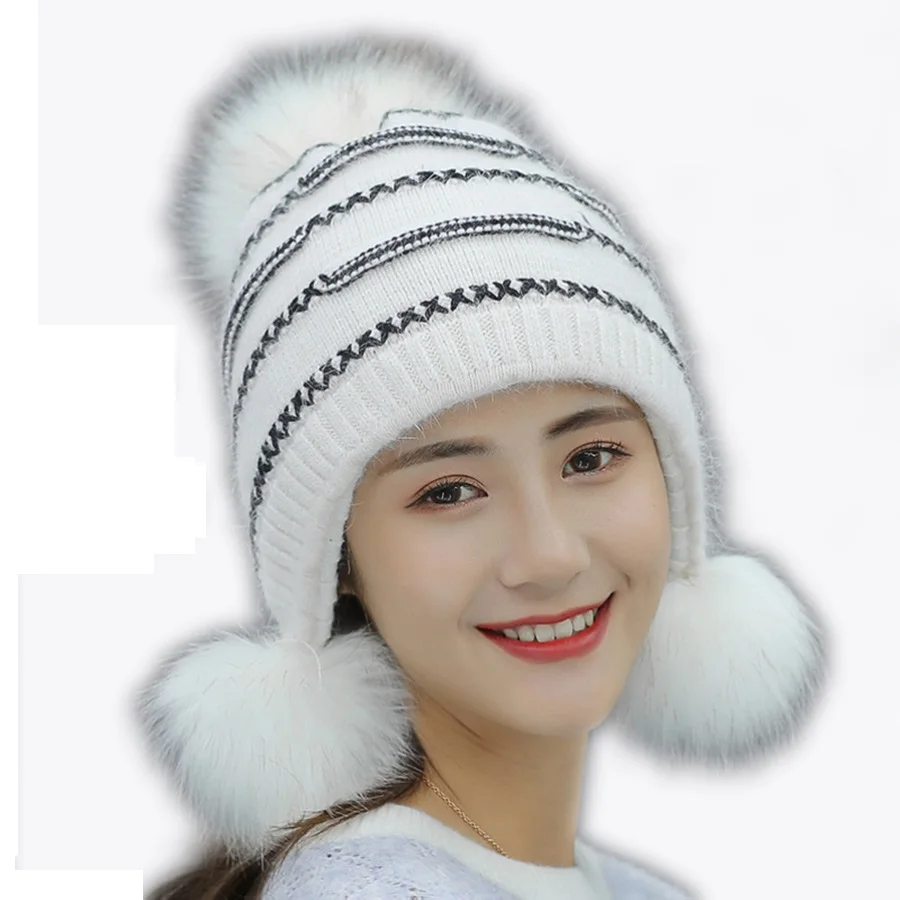 Женские шапки милые осенние для студентов новинка зимняя шапка из кроличьего