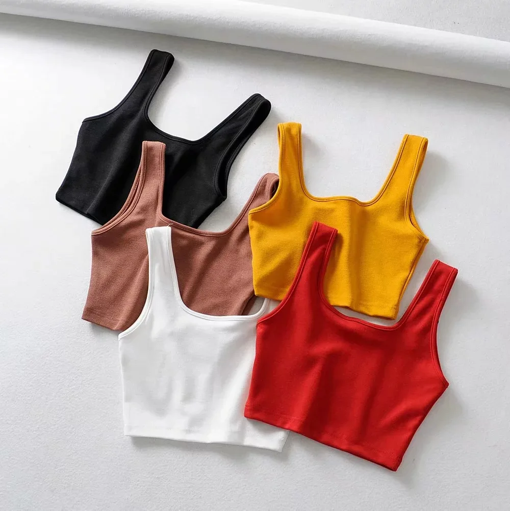 

Women Spring Summer Short Sling U-Neck Slim-Fit Small Vest Sleeveless Suspender Top with Tight-Fitting Navel Camisole