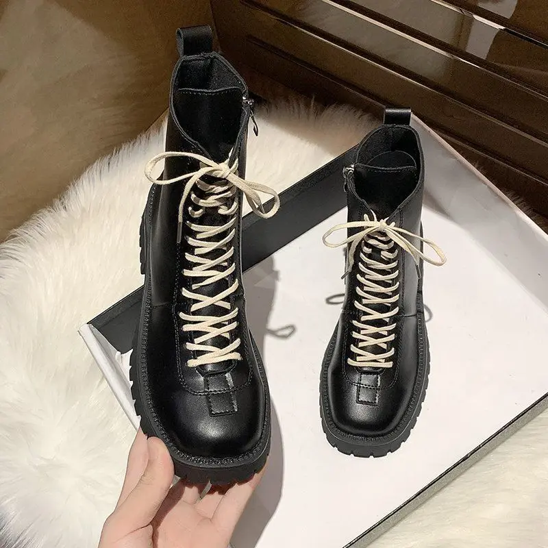 

New Martin Boots Women's Short Boots New Autumn Winter Plus Velvet Thick Bottom Inner Heightening Ankle Boot Platform Boots