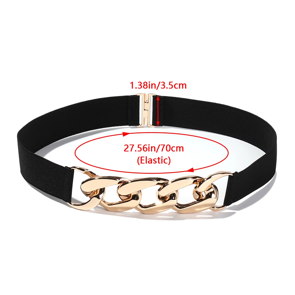 

Punk Fashion Women Belt Metal Chain Gold Silver Elastic Waist Stretch Strap Dress Coat Suit Decorative Waistband Clothing Decor