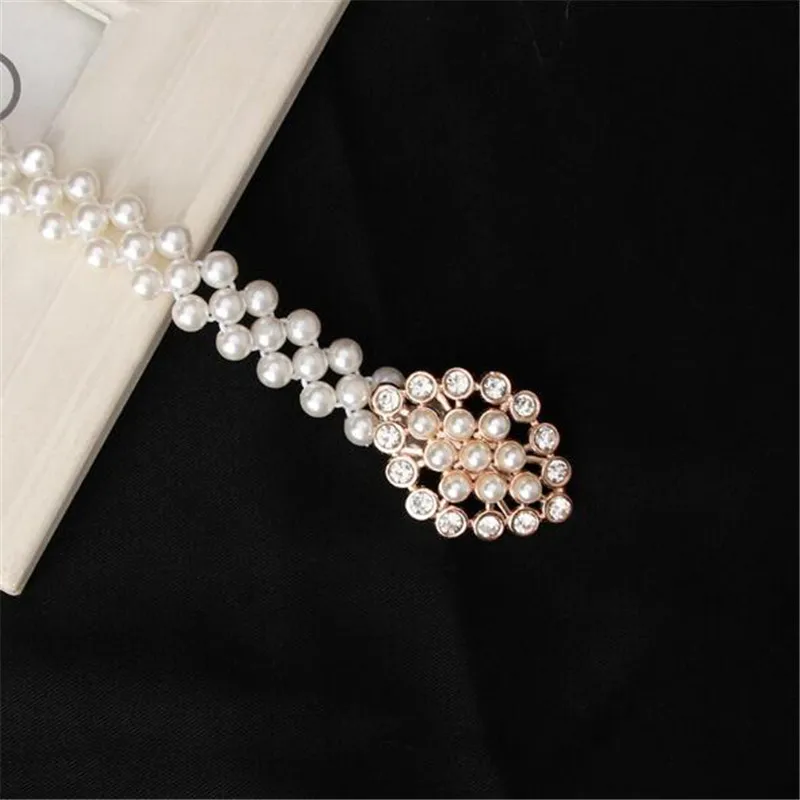 

New 67*2cm Female Imitation Pearls Belt Inlaid Rhinestones Buckle Ladies Waistband Women Chain Band