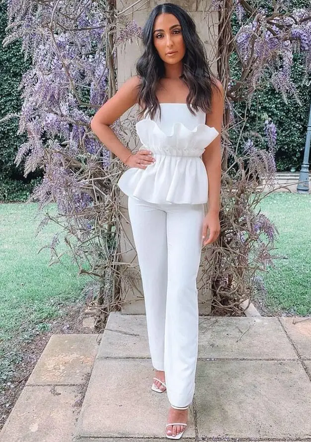 Новейший Летний стиль пикантный белый бандажный комбинезон без бретелек с