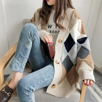 2021 cardigan sweater autumn winter retro french lazy style knit cardigan womens mid length net red cardigan thick jacket