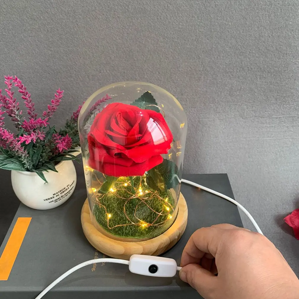 Светодиодный стеклянный ночник в виде Розы декоративный светильник для дома