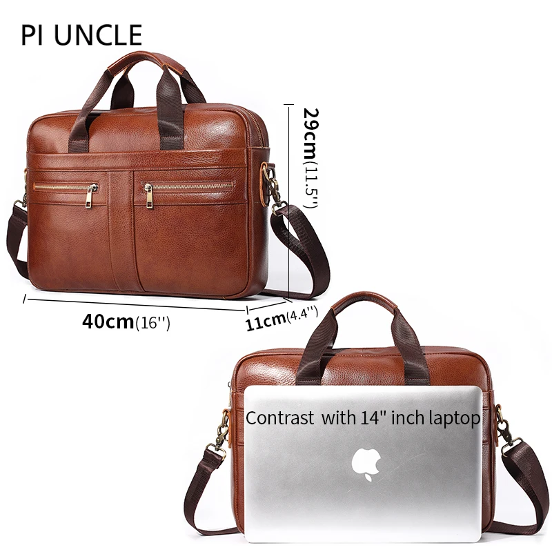 Genuine Leather Male Briefcase 14 inch Laptop Computer Bag For Man Luxury Messenger Shoulder Crossbody Vintage Brand | Багаж и сумки