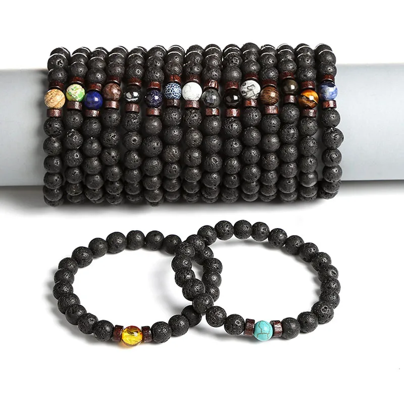 Хит продаж мужской браслет матовый черный камень из деревянных бусин модная