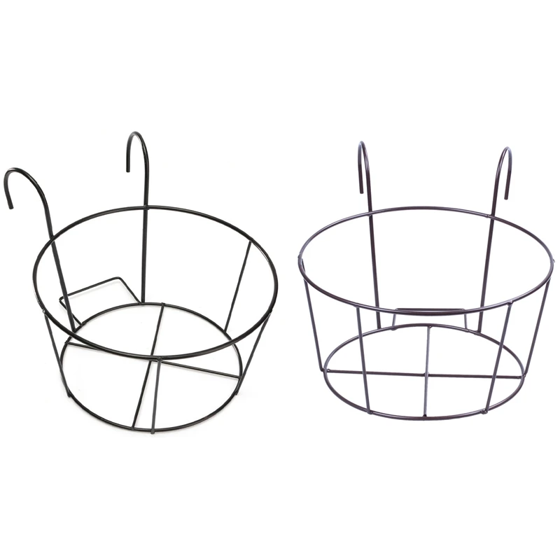 

2X Metal Iron Flower Pot Hanging Balcony Garden Plant Planter Home Decor Basket Bronze Color & Black