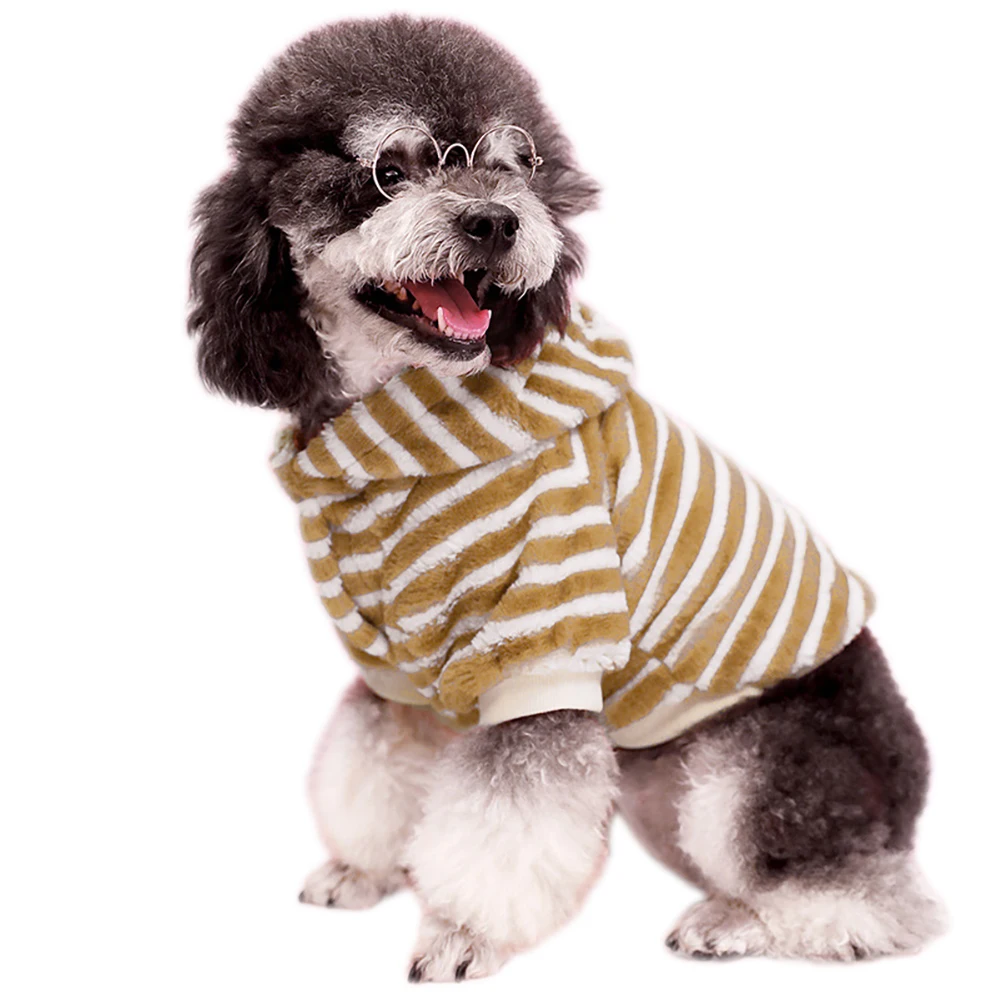 

Одежда для собак с капюшоном, для маленьких кошек и щенков, хлопковая куртка, мягкий пуловер, рубашка для щенков, Полоска, Осень-зима, теплая ...