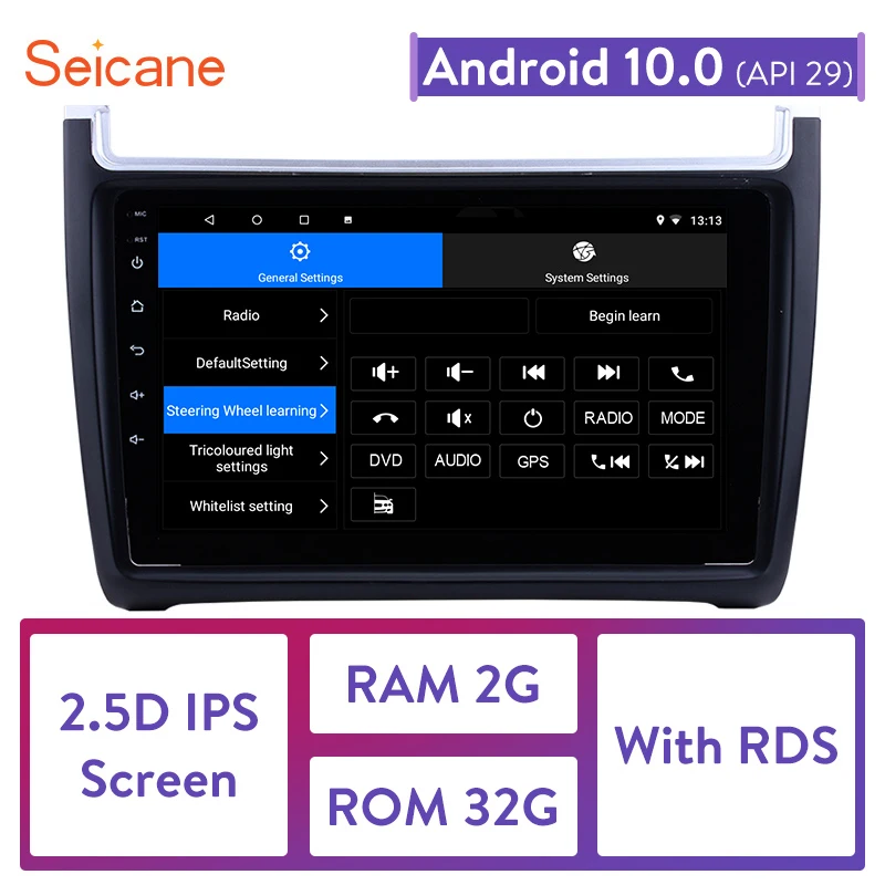 Автомагнитола Seicane 2DIN 9 дюймов Android 10 0 для 2012 2013 2014 2015 Volkswagen Polo Bluetooth GPS-навигация