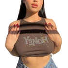 Кроп-топ Y2K женский без рукавов, блестящая майка с надписью Honey, облегающая Клубная уличная одежда, лето