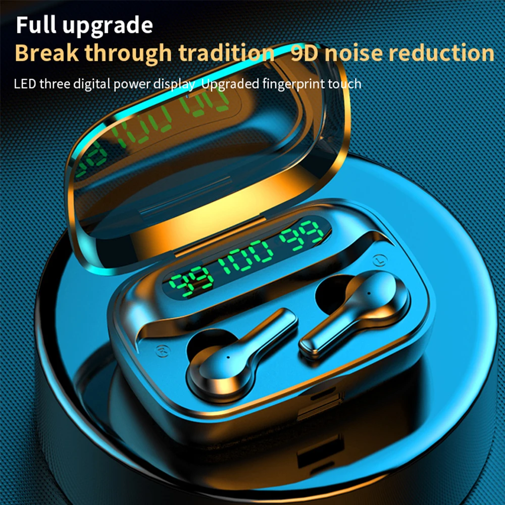 Беспроводной Bluetooth гарнитура 2000 мА/ч наушники вкладыши TWS с со светодиодной