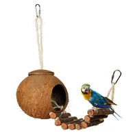 cute comfortable design natural coconut shell bird nesting house small size pet parakeet sparrows cage with ladder
