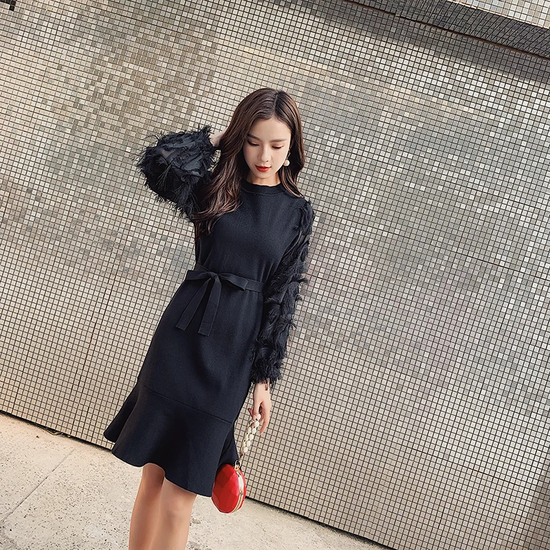 2019 Осень Большой Размер Женская одежда вязаное платье осень зима новое