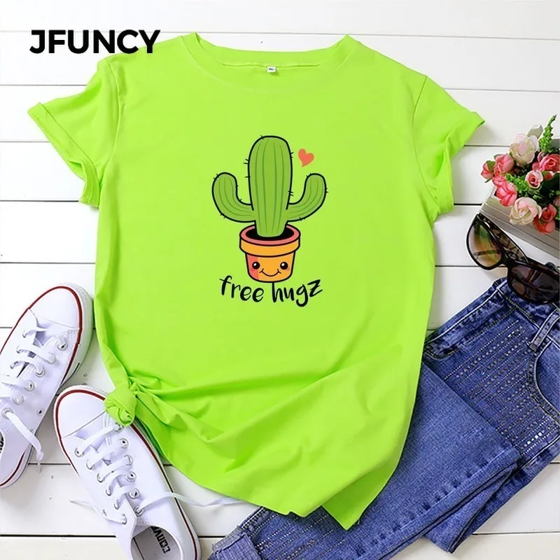 Женская футболка с коротким рукавом из натурального хлопка принтом