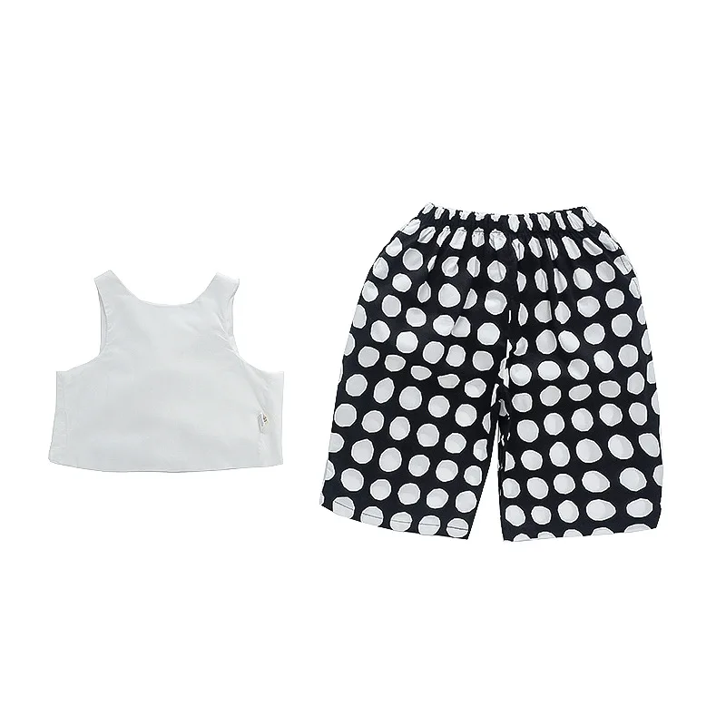 

Suit Girls Bandage Halterneck Polka Dot Cropped Trousers 2021 Summer New children's Clothing Baby Sweet two-piece Kids