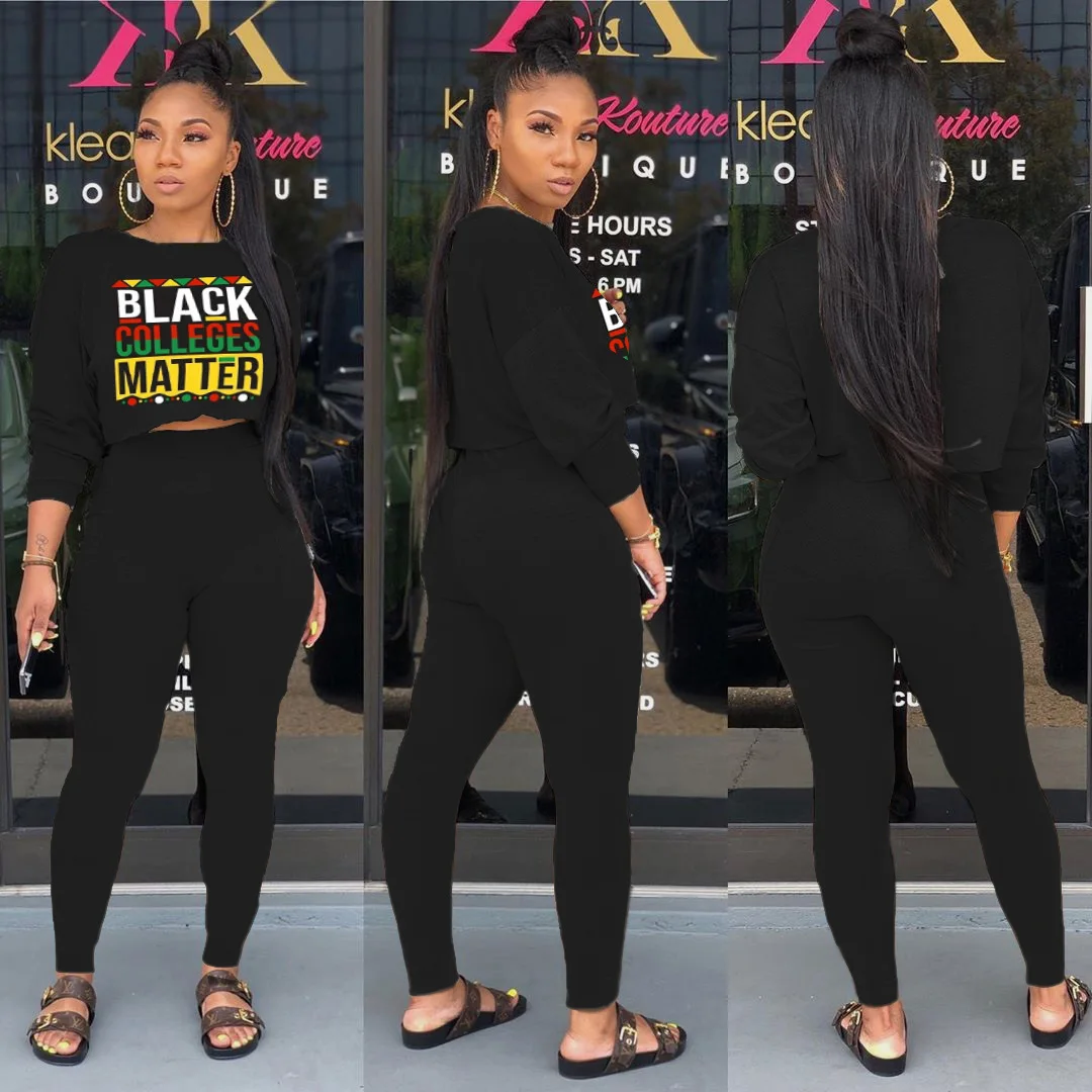 

66BN107 Autumn Winter Women Casual Sports Home Letter Print Pocket Two Piece Set Top and Pants Tracksuit Sweatsuit Outfits