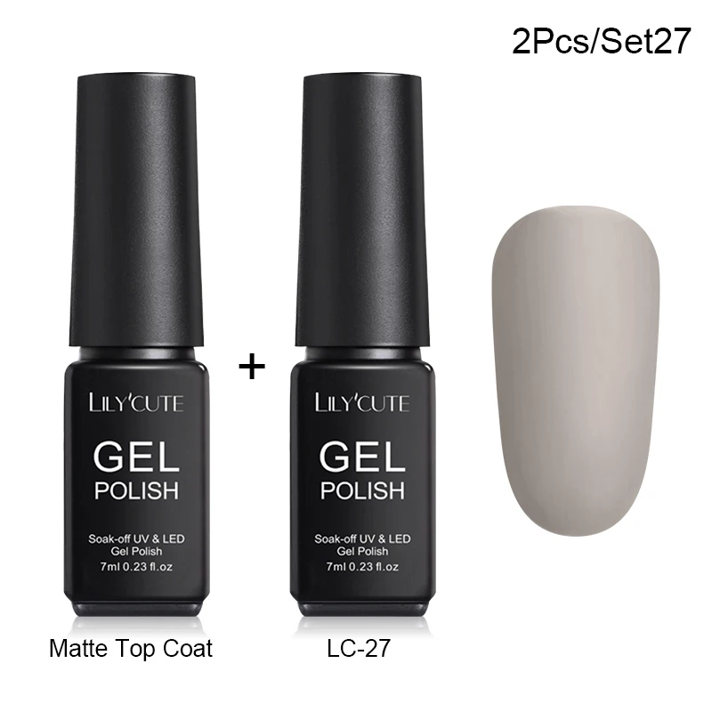 2 Pcs 27 LILYCUTE Матовый УФ-гель для ногтей матовый верхний слой цвет УФ гель для ногтей лак Гибридный впитывающий гель лак маникюрный гель лак - Цвет: 2 Pcs 27