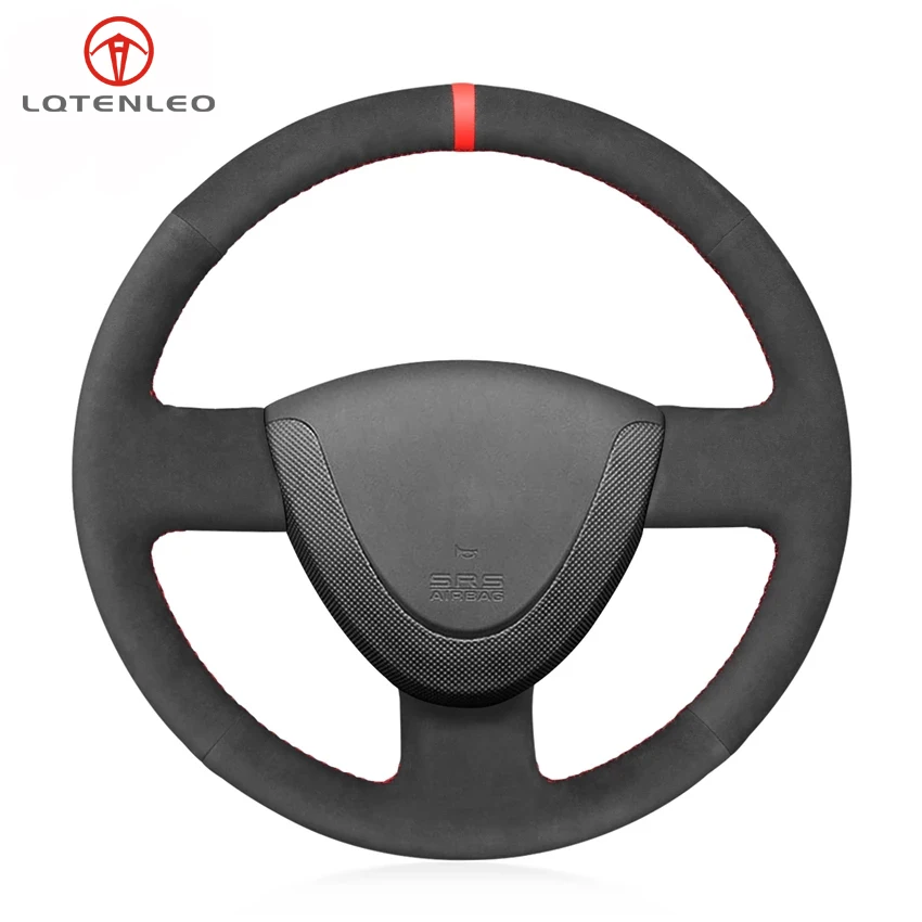

LQTENLEO Black Suede Hand-stitched Car Steering Wheel Cover For Honda Civic 2002-2005 Fit Jazz 2001-2007 City 2002-2008