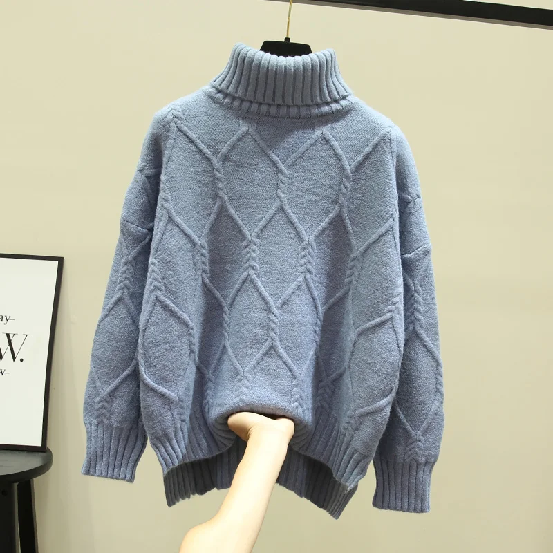 

Women's Autumn Winter Casual Turtleneck Long Sleeve Pullover Sweater Lady Solid Color Loose Jumper Warm Knitwear Top