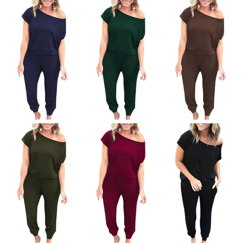 

Female Jumpsuits Trousers 2020 Spring Summer New Solid Color Rompers Fashion Wild Short Sleeves Playsuits With Pocket