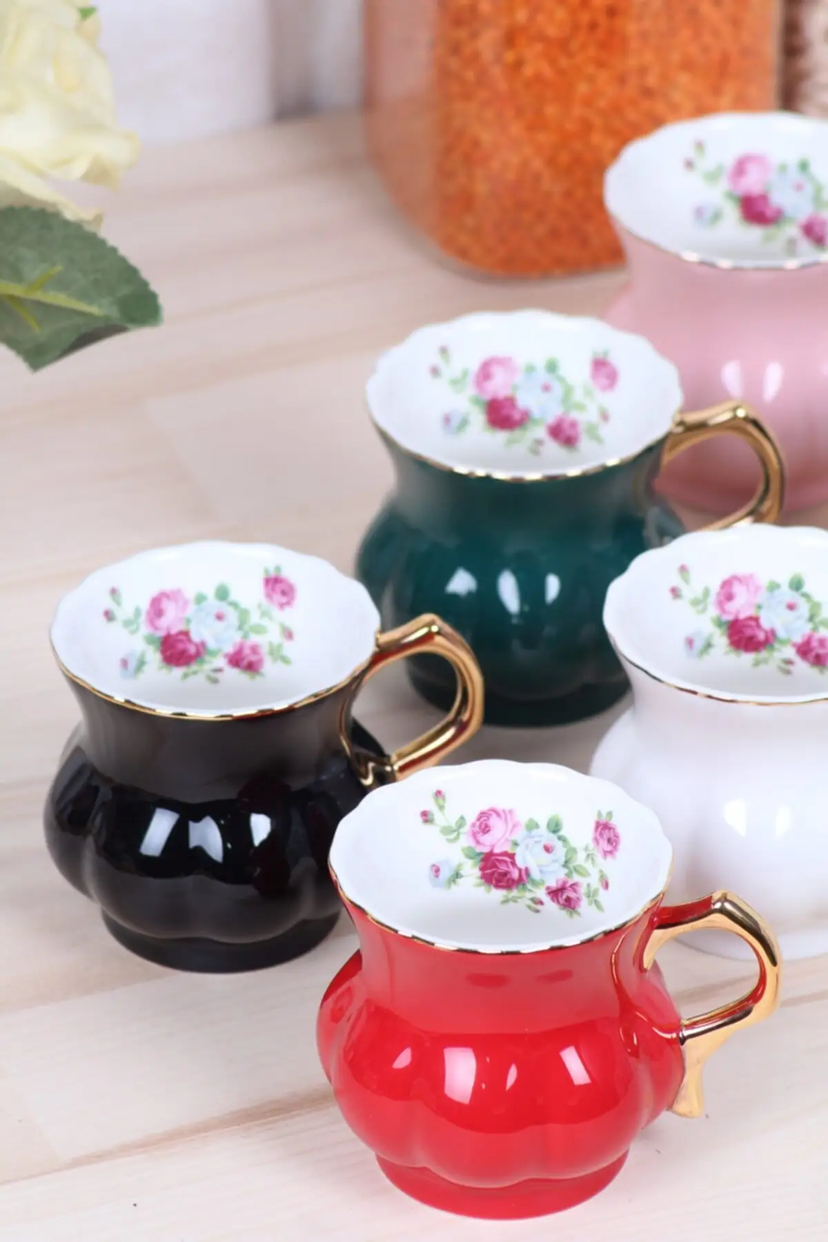 

Colorfull Patterened Turkish Coffee Set Patterned Flowers Coffeeware Arabic Coffee Cup Set 6 Pieces