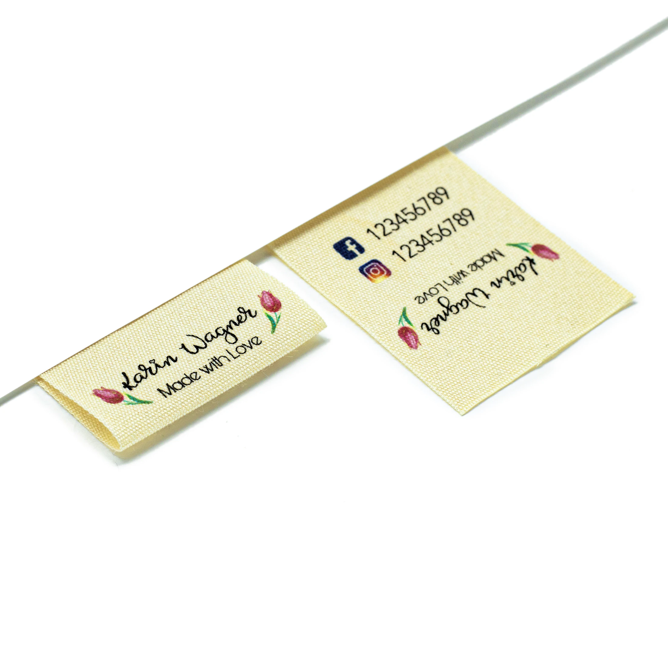 

Custom Clothing Labels - Personalized Brand , Organic Cotton Ribbon Labels , Logo or Text, Beige Sewing Labels (FR242)