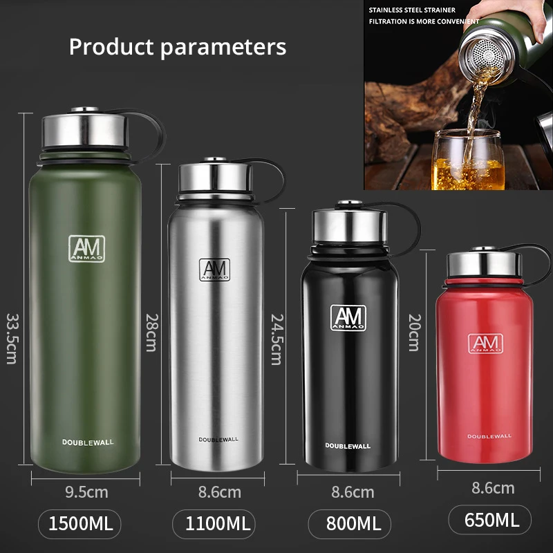 

304 Stainless Steel Thermos Bottle 1100ml Vacuum Milk Travel Cup Sports Thermos Gift Cup Coffee Thermos Outdoor Travel Portable