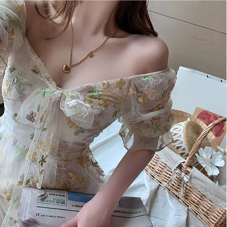 

Zaraing Summer Clothes For Women Chic Harajuku Kawaii Beige Sexy V-Neck Lace Dresses Y2k Sundresses Summer Dress For Women 2021