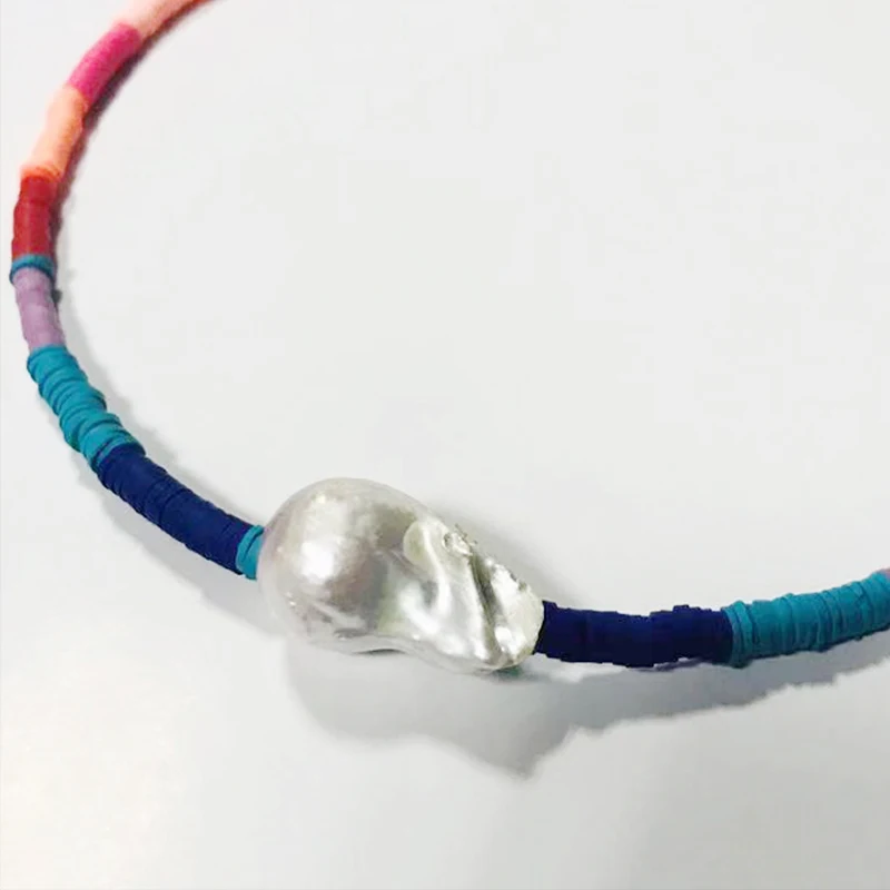 DM изысканный жемчуг Радужное ожерелье силикона барокко натуральный