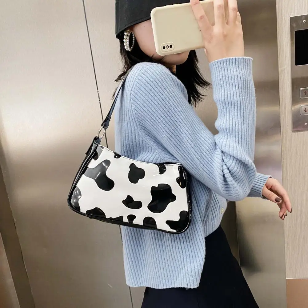 

Beautiful Cow Handbag Zipper Fine Workmanship Convenient Faux Leather Women Fashion Animal Style Underarm Bags for Work