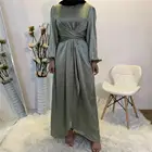 ИД Мубарак Абая Дубай, Турция сатиновый хиджаб мусульманское платье Индии в европейском и американском стиле Исламская одежда платья для женщин в африканском стиле Vestidos F1929