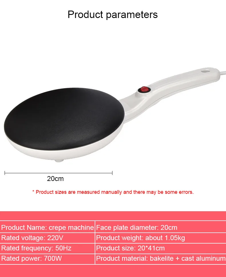 

Electric Crepe Maker Breakfast Pizza Machine Pancake Baking Pan Cake Non-stick Griddle Chinese Spring Roll Cooking Tools EU
