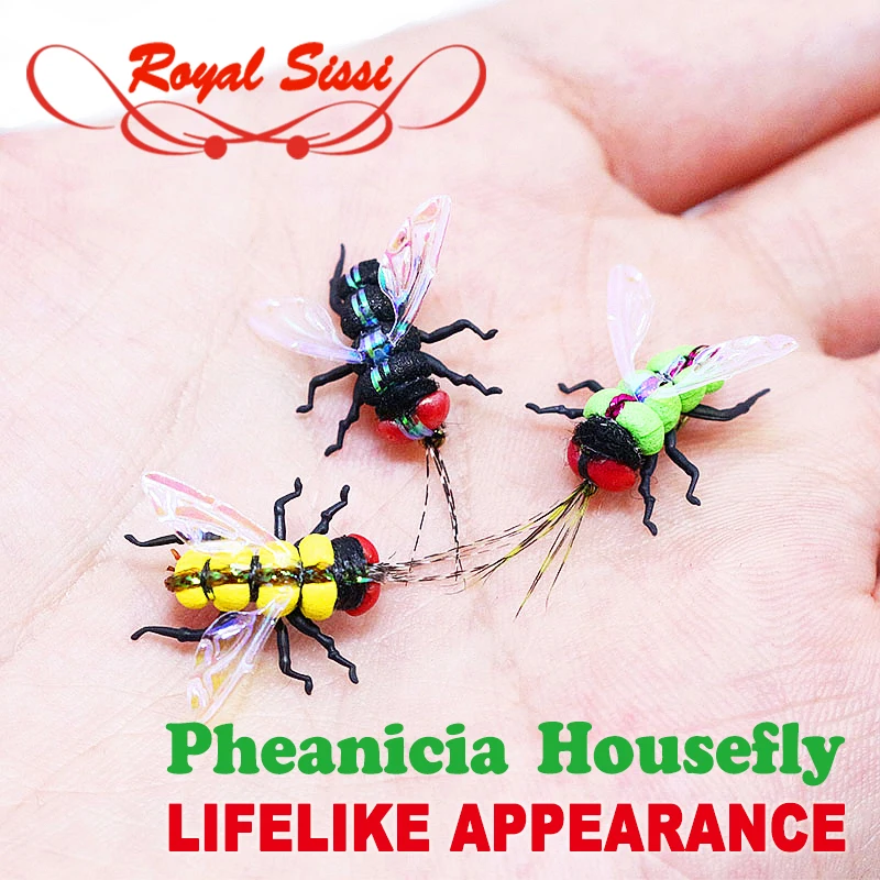 

Royal Sissi 3pcs realistic pheanicia housefly Superior trout fly fishing insect lure bait sturdy durable fly fishing lure flies