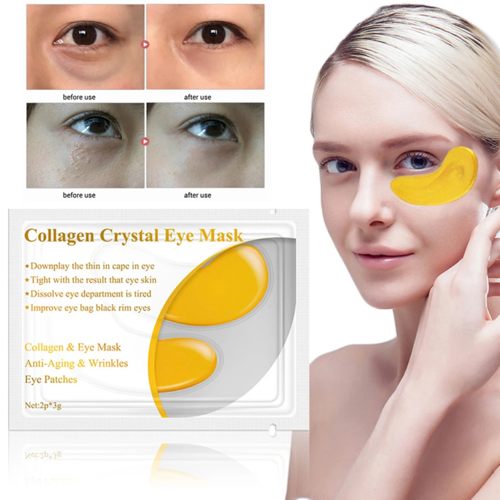 

1pair 24K Crystal Collagen Gold Eye Mask Dark Circle Puffiness Eye Bag Anti-Aging Wrinkle Firming Eye Patches Skin Care TSLM2