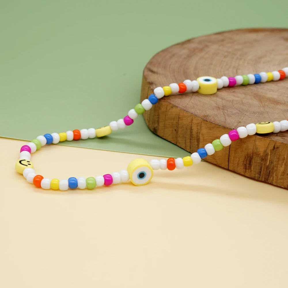 Ожерелье Go2Boho со смайликом бижутерия модное ожерелье с разноцветными