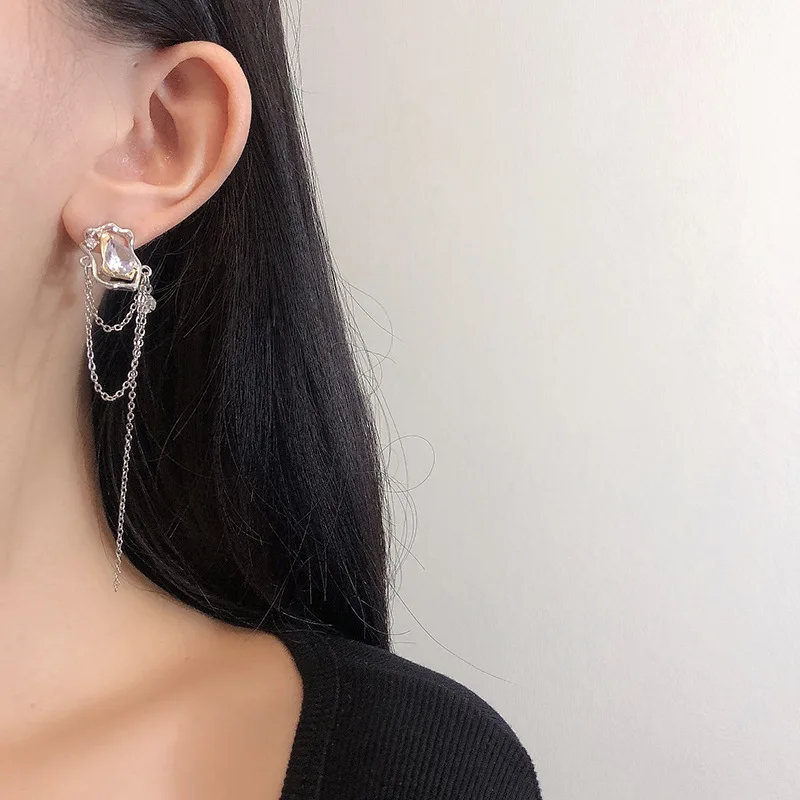 

925 Silver Needle French Large Zircon Tassel Geometric Earrings Female Earrings Tide Earring Long Fashion Jewelry 2021