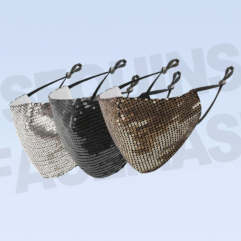 

New Sequin Masks For Face Breathable Cotton Mask Men and Women Fashion Personality Flash Bling Crystal Decoration Face Jewelry
