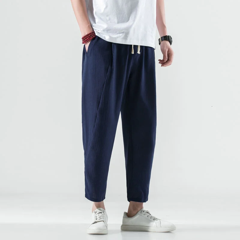 

MrGB Chinese Style Summer Casual Men Pants Cotton Linen Harem Pant Male Loose Straight Solid Color Simple Basic Trousers For Man