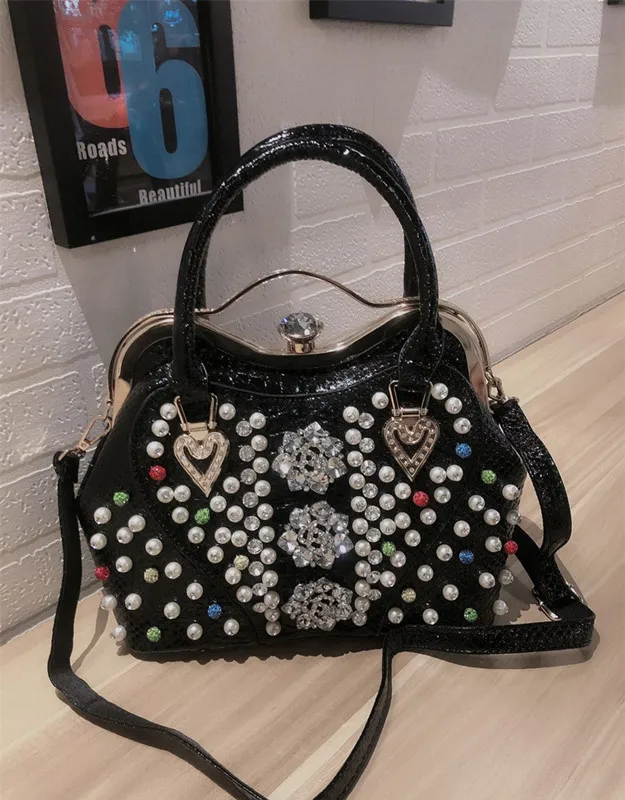 Роскошные модные стразы женская сумка Корейская кожаная с бриллиантами на плечо