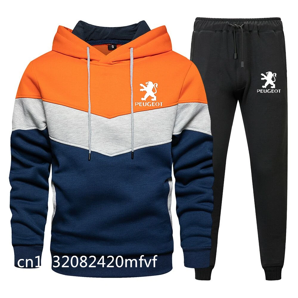 

2 Pieces Sets for Peugeot Tracksuit Men Hooded Sweatshirt+Pants Pullover Hoodie Sportwear Suit Casual Men Clothes Size S-2XL ck