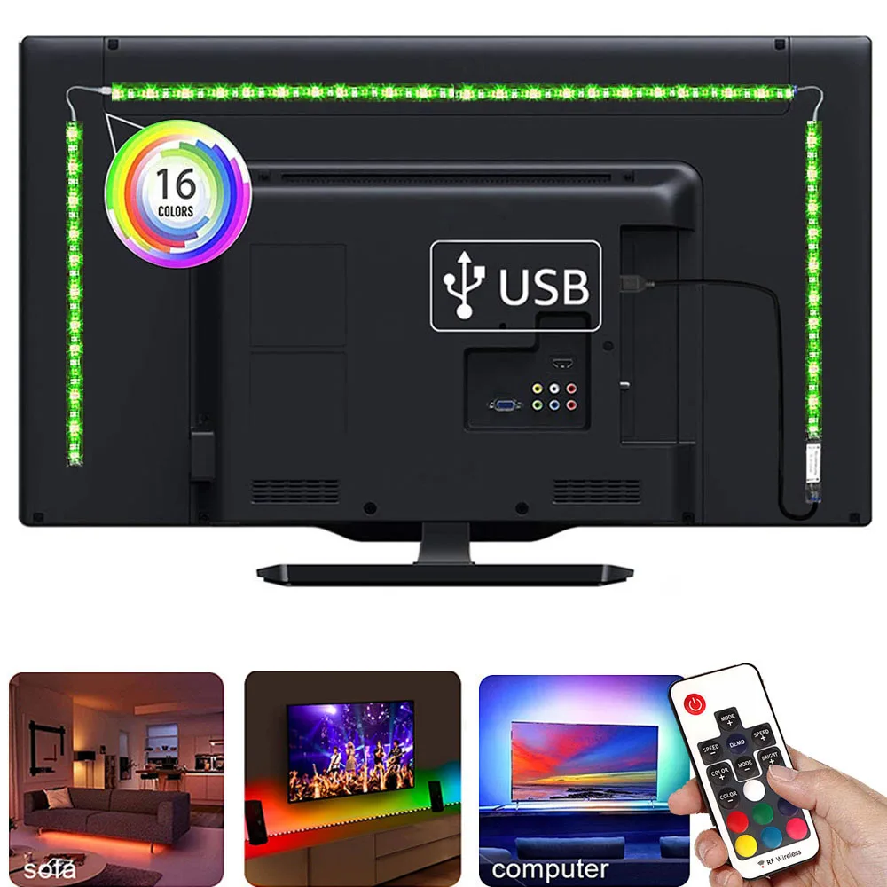 Диодная лента 5050 RGB лента для ПК светодиодный USB DC5V 0,5 м/1 м/2 м/3 м ТВ ПОДСВЕТКА Гибкая неоновая полоса светодиодный светильник полосы для украшения спальни лента светодиодная