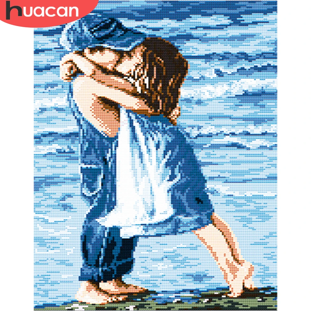 

HUACAN Embroidery Boy Sets Cross Stitch Figure Girl Kits White Canvas Home Decoration Needlework 11CT 14CT DIY Gift