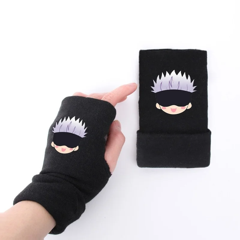 

Jujutsu Kaisen Winter Gloves Cartoon Half Finger Women Work Gloves Printing Keep Warm Animation Peripherals Fingerless Gloves