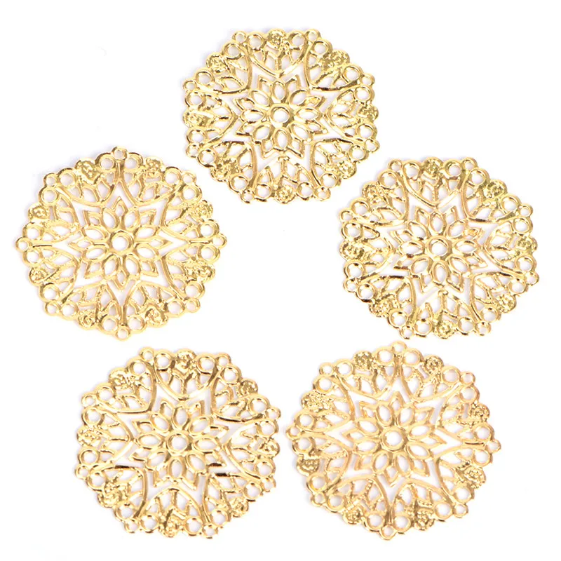 

50PCS/Bag 3Colors Filigree Flower Wraps Connectors For Bag Shoes Decoration DIY Jewelry Making Accessories