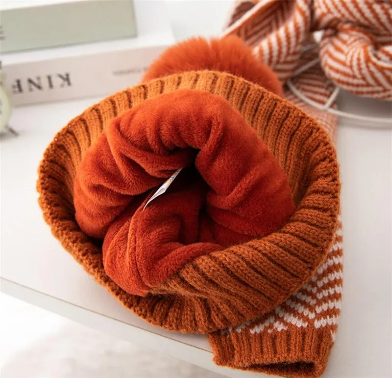 Детская зимняя шапка и шарф детская теплая ребристая вязаная меховая комплект из