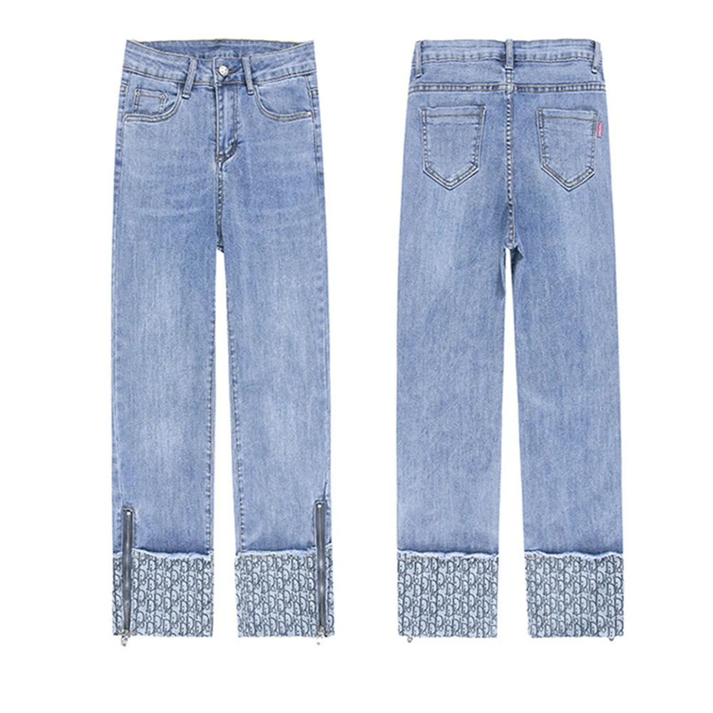 

Nine-Point Trousers Light-Colored Jeans Women's New High-Waist Straight-Leg Loose And Thin Side Zipper Pants
