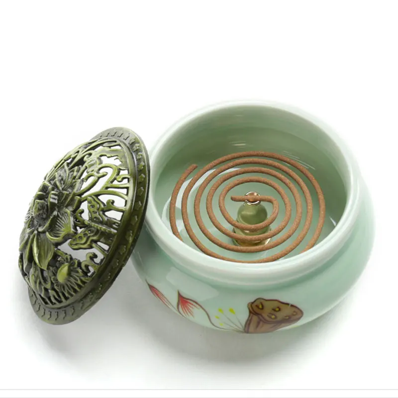 Керамический держатель для благовоний с крышкой лотоса красивая картина ручной